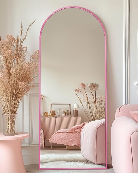 Antok Full Length Mirror, 58"x19" Floor Mirror, Arched Floor Standing Freestanding Arch Full Body Mirrors with Stand for Bedroom, Hanging Mounted for Living Room Cloakroom,Pink