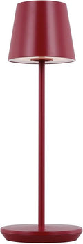 Generation Lighting Mena Accent Rechargeable Table Lamp – 14.5” Dark Red Steel Lamp with 3-Way Base Switch, 2.4W Up/Down LED at 2700K, 260 Lumens, USB-C, Wet Rated (8000701-211)