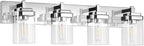 Vanity Light Fixture,4-Light Vanity Light for Bathroom,Chrome Bathroom Vanity Lighting Over Mirror with Square Clear Glass Shade for Restroom
