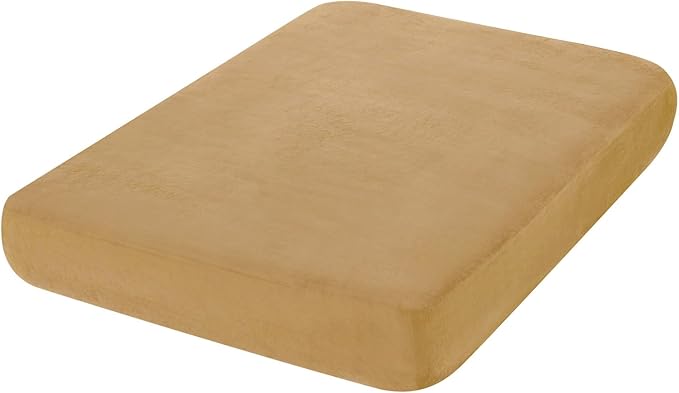 hyha Velvet Couch Cushion Covers, Soft Sofa Seat Covers for sectional 2 Cushion Couch Washable, Magic Sofa Slipcover with Elastic Bottom, Non-Slip Furniture Protector for Pets, Kid(Medium, Camel)