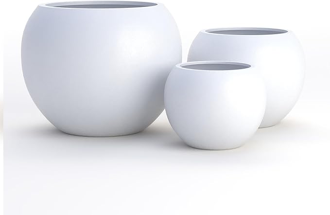 DTY Mount Sherman 16.1'' D x 13.6'' H (Pot Opening 11.8") Fiberstone Round Planter with Drainage Hole, Smooth Finishes, Weather Resistant for Indoor and Outdoor, 2 Extra Coco Mats - White, Medium