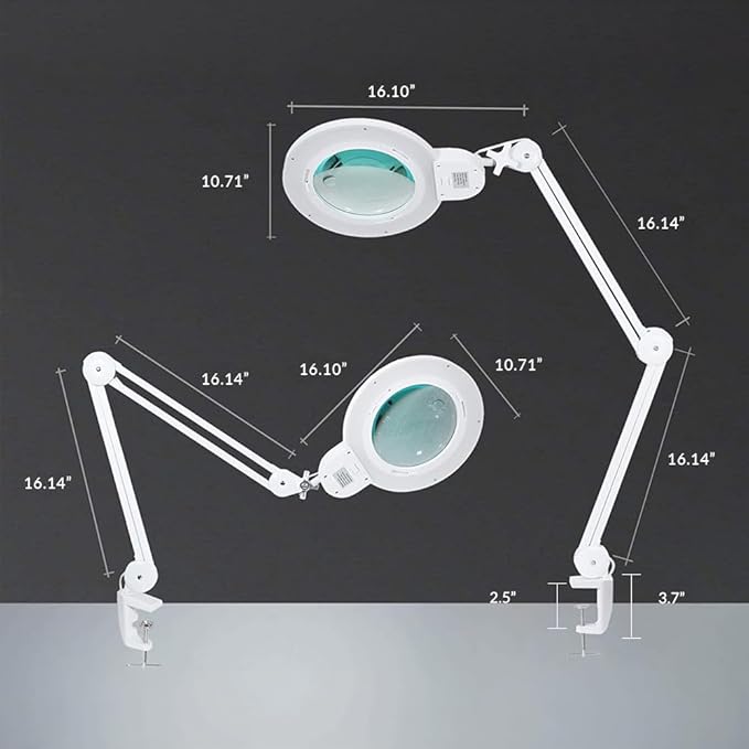 Neatfi XL Bifocal LED Magnifying Lamp – 7-Inch Glass Lens, 2.25x & 6X Magnification, 1,600 Lumens, Dimmable LED, Adjustable Arm, Hands-Free Close Work (White, Glass Lens with Clamp)