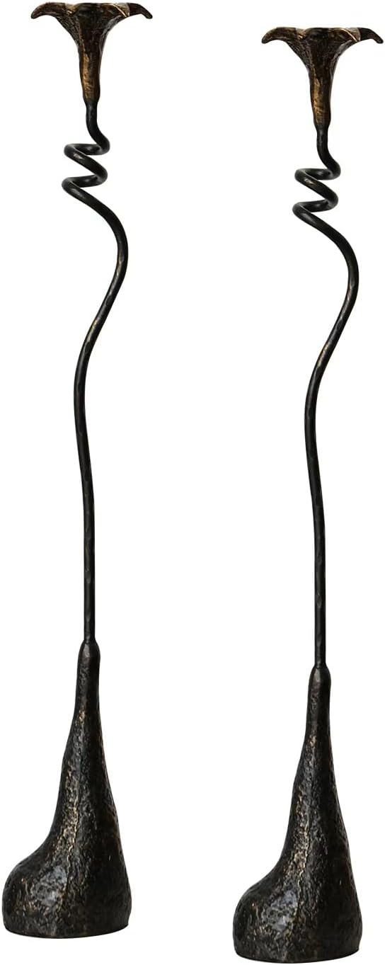 2Pcs Tall Iron Taper Candle Holder Tabletop Black Candlestick for Home Decor Candle Stand with Candle