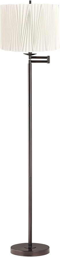360 Lighting Gabrielle Modern 60 1/2" Tall Standing Floor Lamp Skinny Adjustable Swing Arm Pole Brown Metal Bronze Finish Living Room Bedroom House Reading Office Home Decor Diamond Pleated Shade