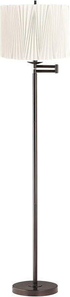 360 Lighting Gabrielle Modern 60 1/2" Tall Standing Floor Lamp Skinny Adjustable Swing Arm Pole Brown Metal Bronze Finish Living Room Bedroom House Reading Office Home Decor Diamond Pleated Shade