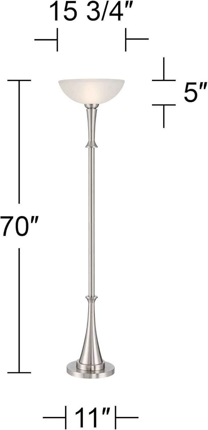 Possini Euro Design Burbank Modern Art Deco 70" Tall Standing Floor Lamp Large Torchiere Foot Dimmer Switch Silver Metal Brushed Nickel Finish Living Room Bedroom House Reading Office Home Decor