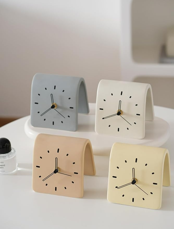 Creative Ceramic Tabletop Clock Simple Desk Alarm for Home Decor Living Room Bedside Silent Quartz (Creamy Beige)