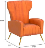 Modern Velvet Accent Chair, Channel Tufted Bedroom, Office or Living Room Furniture with Elegant Metal Legs, 26" Wide Armchair, Orange Red