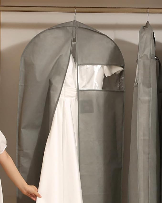 72" Wedding Dress Garment Bags Foldable Dress Bag for Long Gowns Traveling Protector Cover for Hanging Clothes with Zipper (Grey)