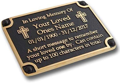 The Metal Foundry Personalised Memorial Cross Metal Plaque For Memory Of A Loved One, Mother, Father Or Grandparents. With Stake As Garden Stones Statue Gift Alternative Idea Handmade In Brass