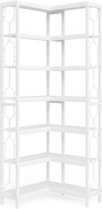 Tribesigns Corner Shelf, 7-Tier Industrial Corner Bookshelf, Wood and Metal Corner Etagere Bookcase, Freestanding Display Shelf for Living Room, Kitchen, Home Office, White
