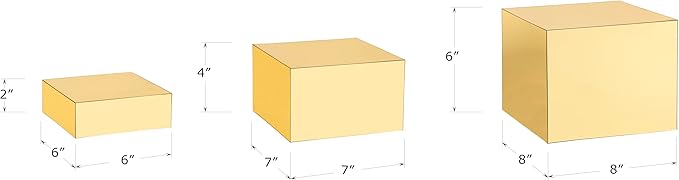 Red Co. Set of 3 Glossy Gold Acrylic Cube Display Nesting Risers with Hollow Bottoms - 2 Pack