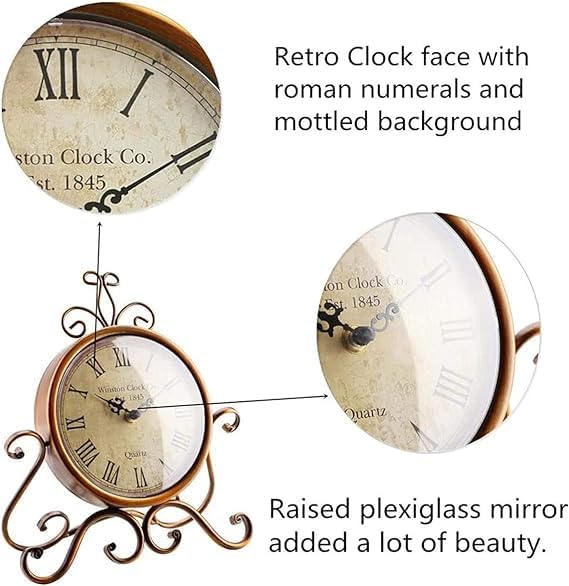 HZDHCLH Vintage Table Clocks for Living Room Bedroom Decor, Silent Decorative Farmhouse Shelf Clock Battery Operated, Small Rustic Mantel Clock with Roman Numerals