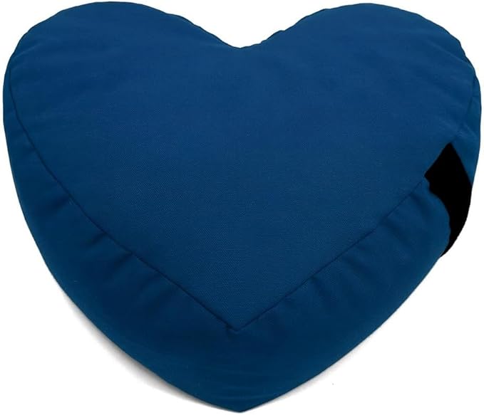 Heart Shaped Zafu Meditation Pillow for Yoga - Organic Buckwheat Filled Valentines Heart Pillow - Zen Kneeling Prayer Pad for Sitting on Floor, Yoga Cushion - Made in USA - 14"X16", Blue Trust