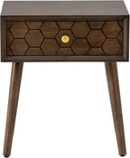 COSIEST Mid-Century Nightstand, Modern MDF Bedside Table, Wood Accent End Table with One Storage Drawer for Bedroom Living Room, Brown