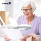 Neatfi Elite Super LED Magnifying Lamp with Clamp, 6” Glass Lens, Dual Magnification, 5D/12D, 6500K, Glare-Free, Nonpolar Dimming, Lamp for Reading, Sewing, Crafting (6 Inch Lens, White)