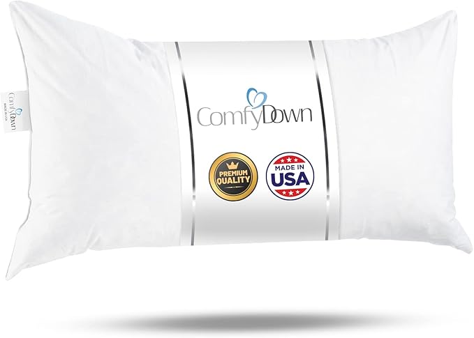 ComfyDown Decorative Throw Pillow Insert, Down and Feather Fill, 100% Cotton Cover, 233 Thread Count - Made in USA (16" X 32")