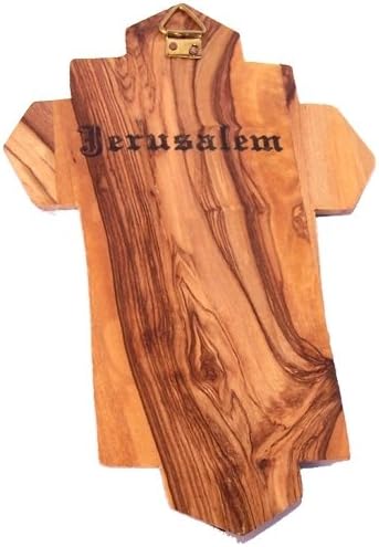 Olive Wood Crucifix - icon showing 14 Stations of the Cross etched on metal (14x9x1 cm or 5.5x3.5x.4 inch)