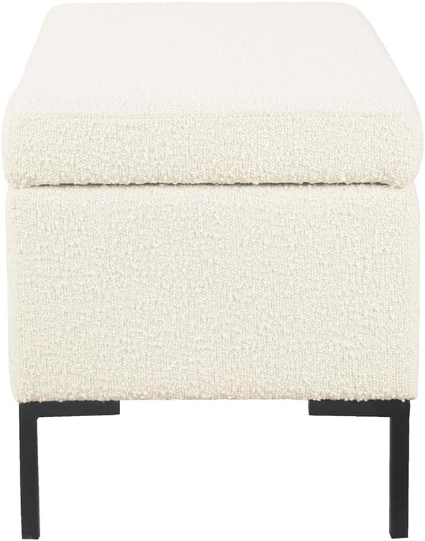 HomePop Upholstered Storage Bench with Metal Leg|Homepop Home Décor|Bench with Storage for Living Room & Entryway - Cream Boucle