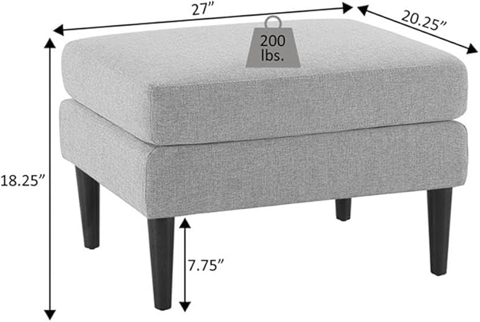Convenience Concepts Designs4Comfort Marlow Ottoman 27" - Mid-Century Modern Upholstered Footrest & Seat for Living Room, Bedroom, Hallway, or Entryway, Tan Fabric