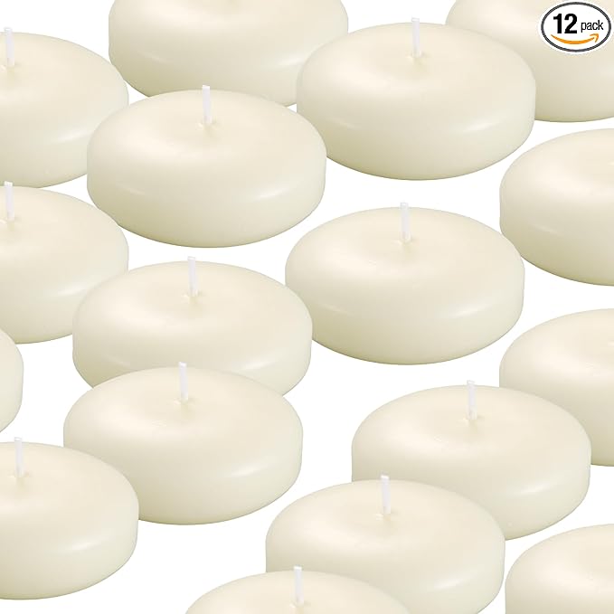 12 Pack Floating Candles, 3” Ivory Unscented Dripless Wax Burning Candles, for Weddings, Party, Cylinder Vases, and Home Decorations…