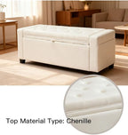Storage Ottoman Bench for Bedroom & End of Bed Seating, Upholstered Tufted Linen Bench with Hidden Storage & Safety Hinge, 43 Inch, 350 lb Weight Capacity, Linen Beige