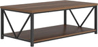 FOLUBAN Modern Coffee Table, Wood and Metal Center Table with Storage, Industrial Cocktail Table for Living Room, Rustic Walnut, 47 Inch