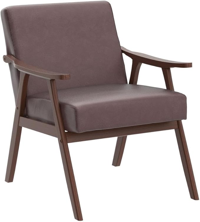 Accent Chair with Microfiber Upholstery and Solid Wood Frame, Classic Mid-Century Modern Living Room Furniture for Extra Seating, Dark Brown