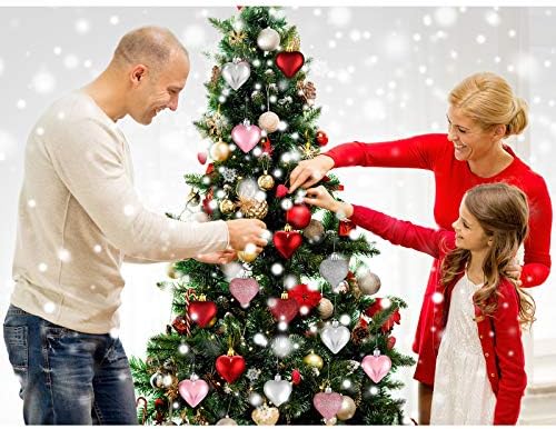 Skylety 30 Pieces Valentine's Day Heart Ornaments, Heart Shaped Decorations Tree Hanging Baubles for Valentine Wedding Anniversary, 3 Styles 2 Size (Multi-Color)