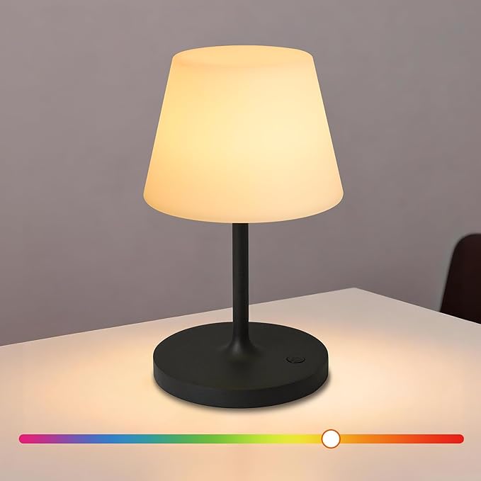 Waterproof Rechargeable Table Lamp - Portable Cordless Desk Lamp with 8 RGB Colors,4000mAh Outdoor Stepless Dimmable LED Night Light for Bedroom, Living Room,Camping Restaurant,Office (Black)