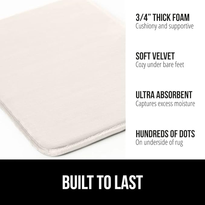 GORILLA GRIP Memory Foam Bath Mat, Soft Absorbent Velvet Bathroom Mats, Durable Dots on Underside, Machine Washable Bathmat, Carpet Rug Room Decor for Shower Tub Floor RV, 24x17 Rugs, Cream