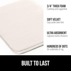 GORILLA GRIP Memory Foam Bath Mat, Soft Absorbent Velvet Bathroom Mats, Durable Dots on Underside, Machine Washable Bathmat, Carpet Rug Room Decor for Shower Tub Floor RV, 24x17 Rugs, Cream