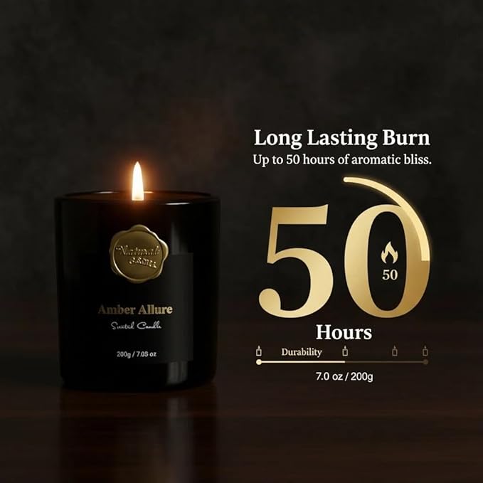 Scented Luxury Candle-Amber Allure-Aromatherapy Jar Candles for Relaxation & Sleep -7 oz- 45 Hours Clean Burn-Hand-Cast -100% Natural Soy Wax -Ideal Gifts