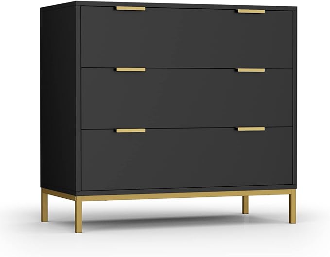 Anmytek Black Dresser for Bedroom, 3 Drawer Dresser with Spacious Storage Modern Wood Chest of Drawers for Bedroom Living Room Chest of Drawers for Hallway H0073