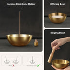 5 Inch Brass Bowl, Incense Holder for Large Sticks/Cones, Small Copper/Gold Decorative Offering Bowl, Sound Bowl, Ash Catcher for Altar, Meditation