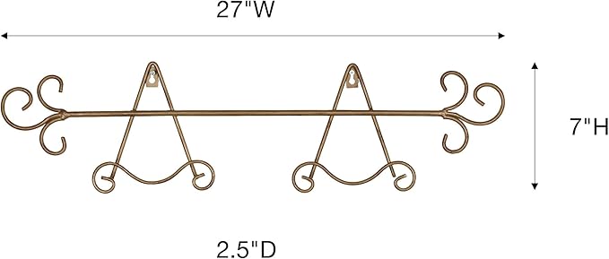 Touch of Class Galla Horizontal Plate Rack - Satin Gold - Two Plates - Metal Hanging Display, Collector Holder - Decorative Vintage Holders for Bedroom, Living Room, Kitchen, Hallway, Entryway