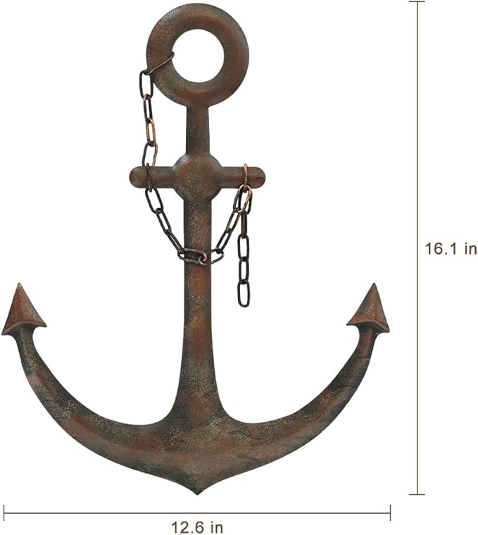 DECORKEY Anchor Wall Decor,Antique Metal Wall Art With Chain for Bedroom Living Room Dorm Home Wall Decor, Antique Metal Anchor Farmhouse Decor