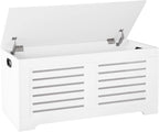 DINZI LVJ Storage Chest, 43.3” Wooden Toy Box with 2 Safety Hinges, Retro Entryway Shoe Storage Bench with Flip-Top, Sturdy Large Storage Trunk for Living Room, Bedroom, Easy Assembly, White