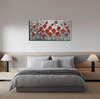 YaSheng Art - Hand painted 3D Oil Paintings On Canvas Red Flowers Paintings Modern Home Decor Abstract Artwork Canvas Wall Art Paintings,Stretched and Framed Ready to Hang 24x48inch