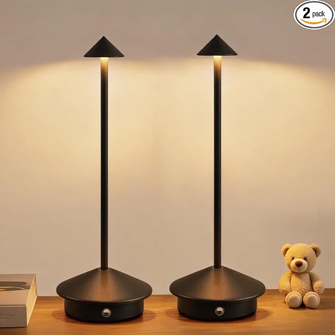 LED Cordless Table Lamps, Portable Rechargeable 6000mAh Outdoor Lights, 3 Color Stepless Dimming Battery Powered Bedside Lamp,wireless Touch Desk Lamp For Bedroom/Kitchen Lamp/Camping/Patio(Black）