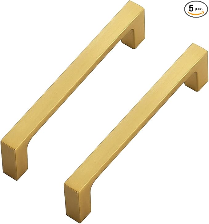 Ravinte 5 Pack Solid 4 Inch Kitchen Square Cabinet Handles Brushed Brass Cabinet Pulls Drawer Pulls Kitchen Cabinet Hardware Handles