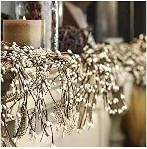 NeoL'artes 60 inch White Pip Berry and Burlap Rustic Garlands for Holiday Home Decor and Craft (White)