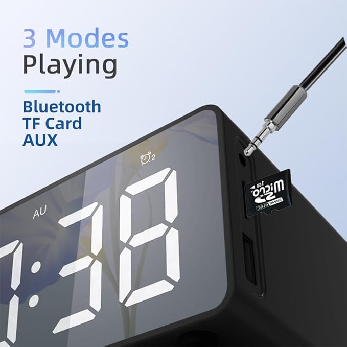 IHAO 7in1 Multifunctional Digital Alarm Clock with 15W Fast Wireless Charger Bluetooth Speaker LED Display Clock FM Radio TF Card, AUX Input, USB Port Dual Alarm for Bedroom and Office-BT510 Black
