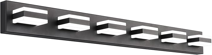 SOLFART Bathroom Light Feature Modern LED Dimmable Matt Black Bathroom Vanity Light 6 Lights Acrylic Vanity Light Over Mirror
