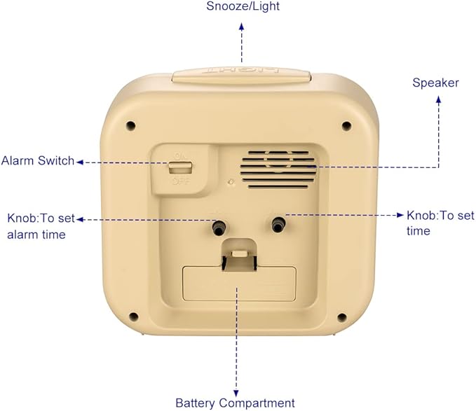 5.5" Large Analog Alarm Clock Silent Non Ticking, Gentle Wake, Beep Sounds, Increasing Volume, Battery Operated Snooze and Manual Light, Easy Set, Cream