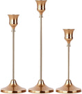 Set of 3 French Gold Tapered Candle Holder,Candlestick Tall Metal Candlestick Holders for Table Centerpiece Home Decor for Wedding Fireplace Mantel Housewarming Gift Fits 3/4 Inch Thick Candles