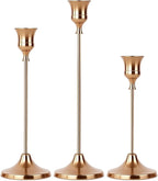 Set of 3 French Gold Tapered Candle Holder,Candlestick Tall Metal Candlestick Holders for Table Centerpiece Home Decor for Wedding Fireplace Mantel Housewarming Gift Fits 3/4 Inch Thick Candles