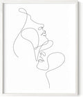 Minimalist Face to Face Wall Art Two Portraits Continuous Line Drawing 16x20 Inch Oak Wood White Framed Modern Aesthetic Profile Print for Bedroom Decor