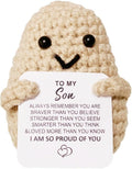 WASTIME Funny Knitted Wool Doll Toy with Positive Card - Creative Cute Mini Crochet Positive Potato Dolls Cheer Up Gift for Family Kids Friends Encouragement Decoration (B- to My Son)