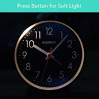 No Ticking Silent Alarm Clock,Easy to Read and Use,Ascending Sound,1 AA Battery Operated,Snooze Light,Bedside Desk Clock,Black